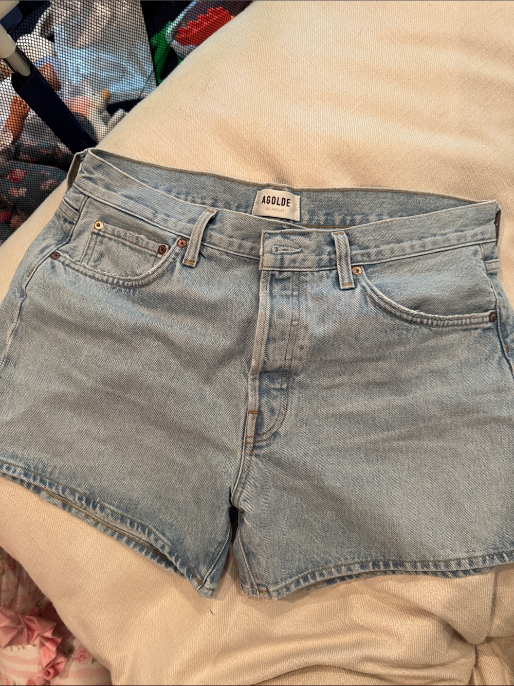 Agolde Light Wash Denim Cutoff Shorts